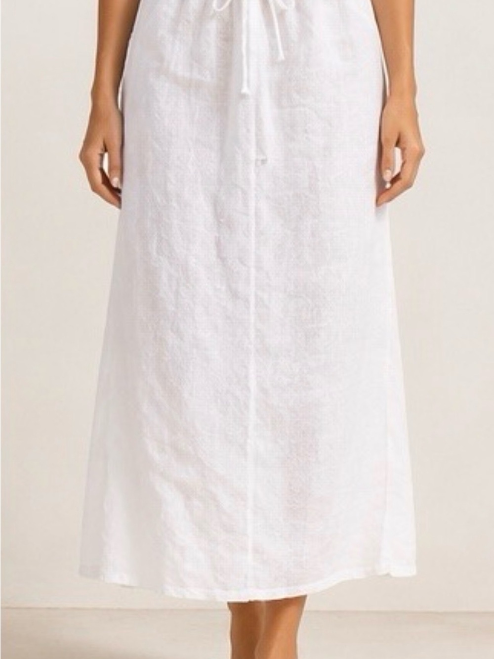 Saks Fifth Avenue Black Label White Linen Midi Drawstring Skirt